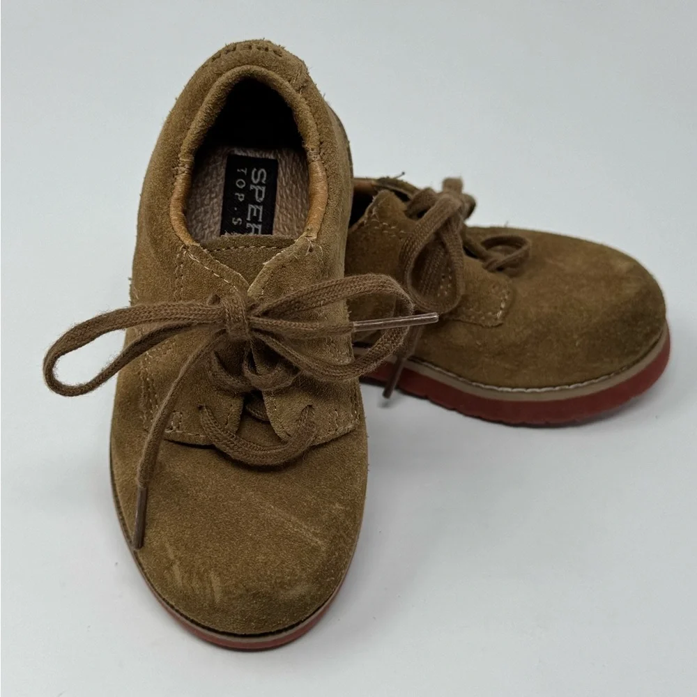 Sperry Top Sider Tevin Suede Shoes Tie Up Dress‎ Shoe, Khaki, toddler size 6.5W